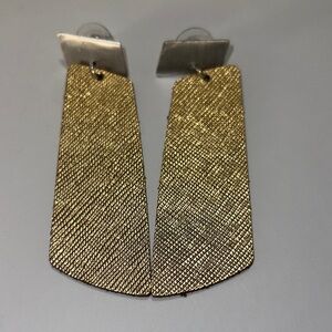 Silver Post with Gold Textured Dangle Lightweight Leather Earrings